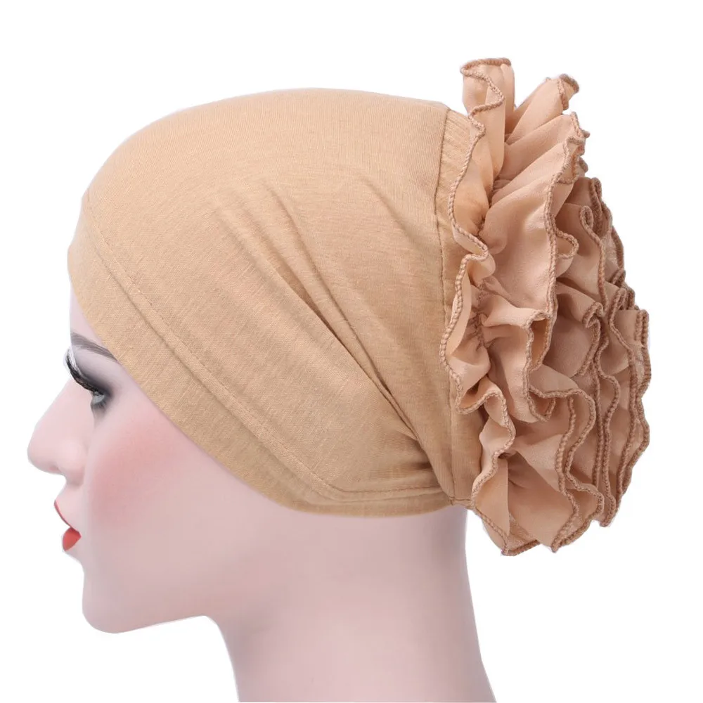 

Women Flower Muslim Ruffle Chemo Hat Scarf Wrap Cap Ramadan Islamic Underscarf Hijab Caps Solid Color Hijabs Dubai Saudi Arabia