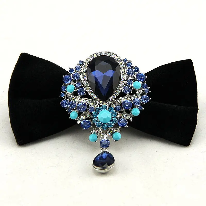 

European and American style new fashion men's diamond-set gemstone gold velvet bow tie trendy foreign trade flower spot