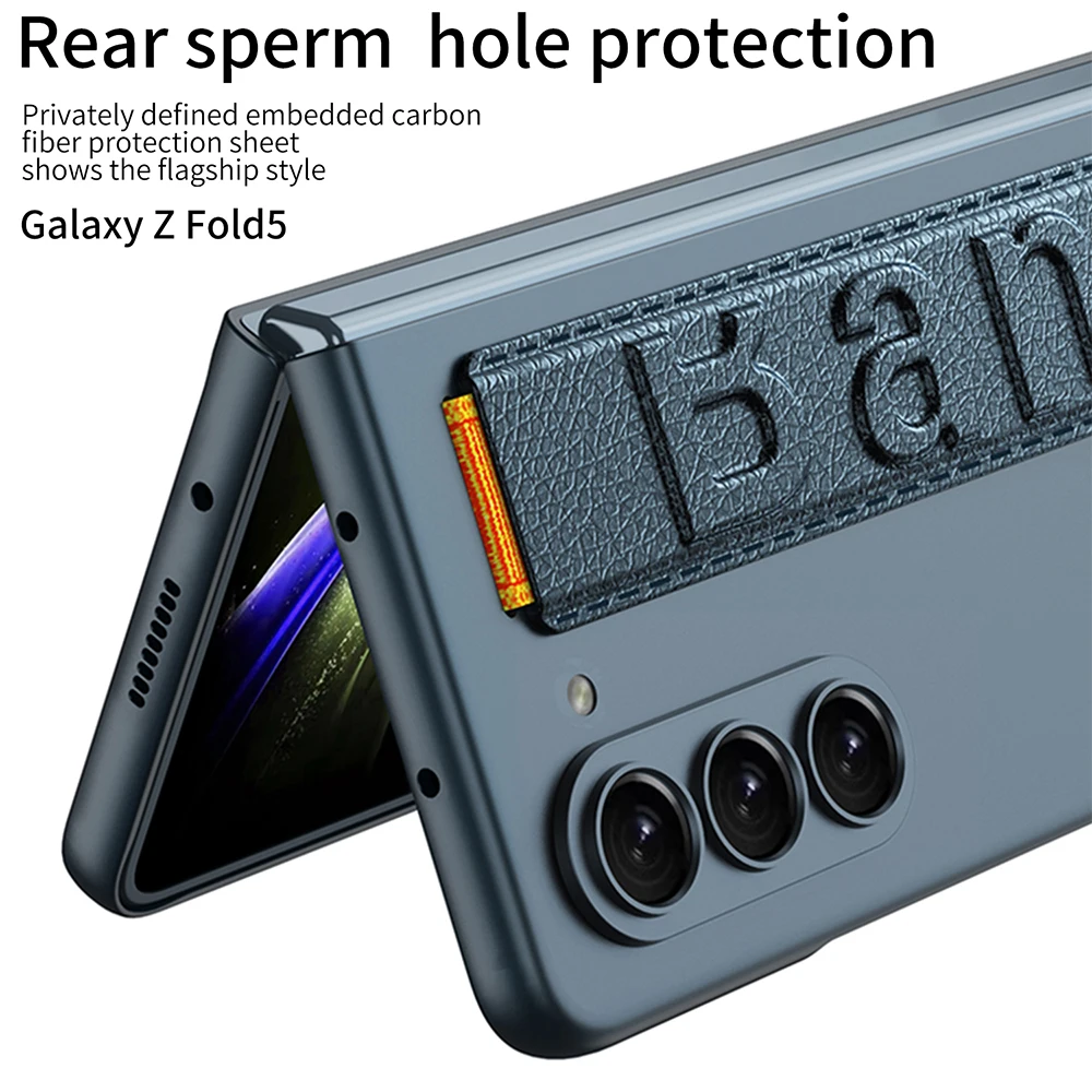 Original GKK Grip Case For Samsung Galaxy Z Fold 5 ZFold5 Stretch Wristband Band With Glass Film Protector Matte Hard PC Cover