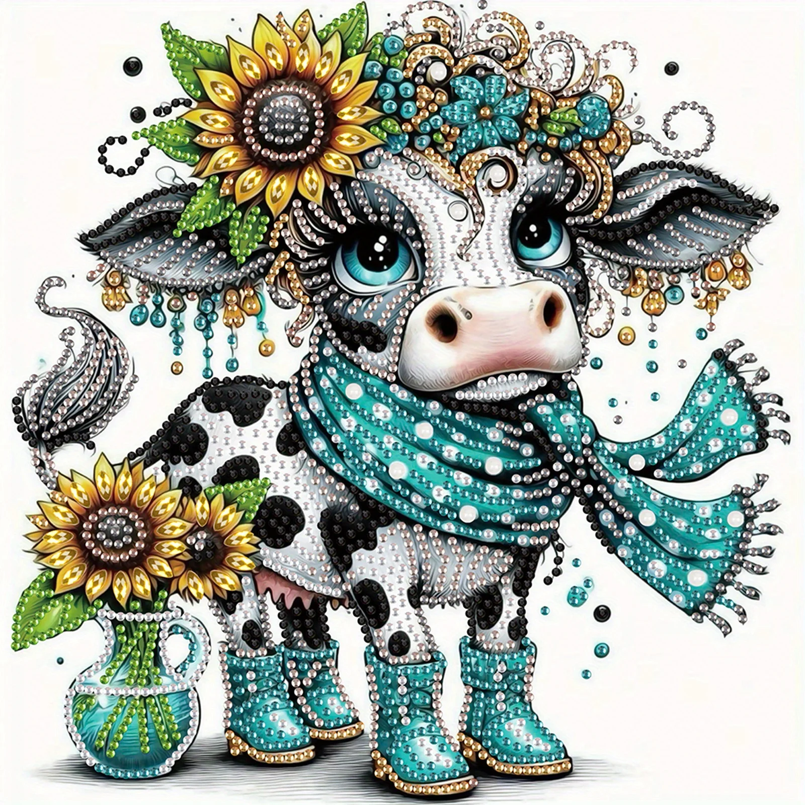 DIY Cattle and flowers 5D Special Shape Diamond Art Kits for Beginners,Diamond Art Painting Kits for Home Wall Decoration Gift