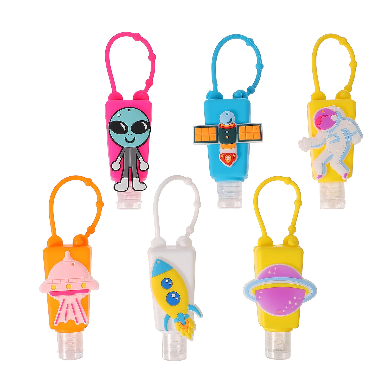 6Pcs Cartoon Silicone Travel Bottles Leakproof Hanging Hand Containers Liquid Soap Dispensers Portable for Kids Stroller