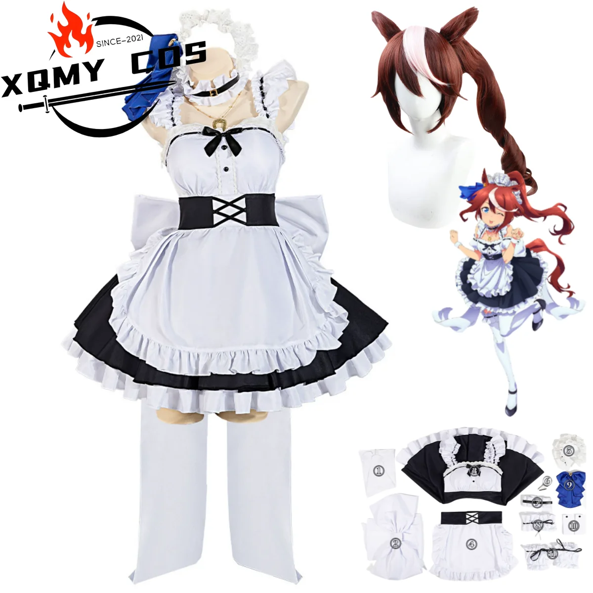 

XqAnime Game Umamusume: Pretty Derby Tokai Teio Cosplay Costume Maid Dress Lolita Skirt Wig Woman Sexy Kawaii Christmas Suit