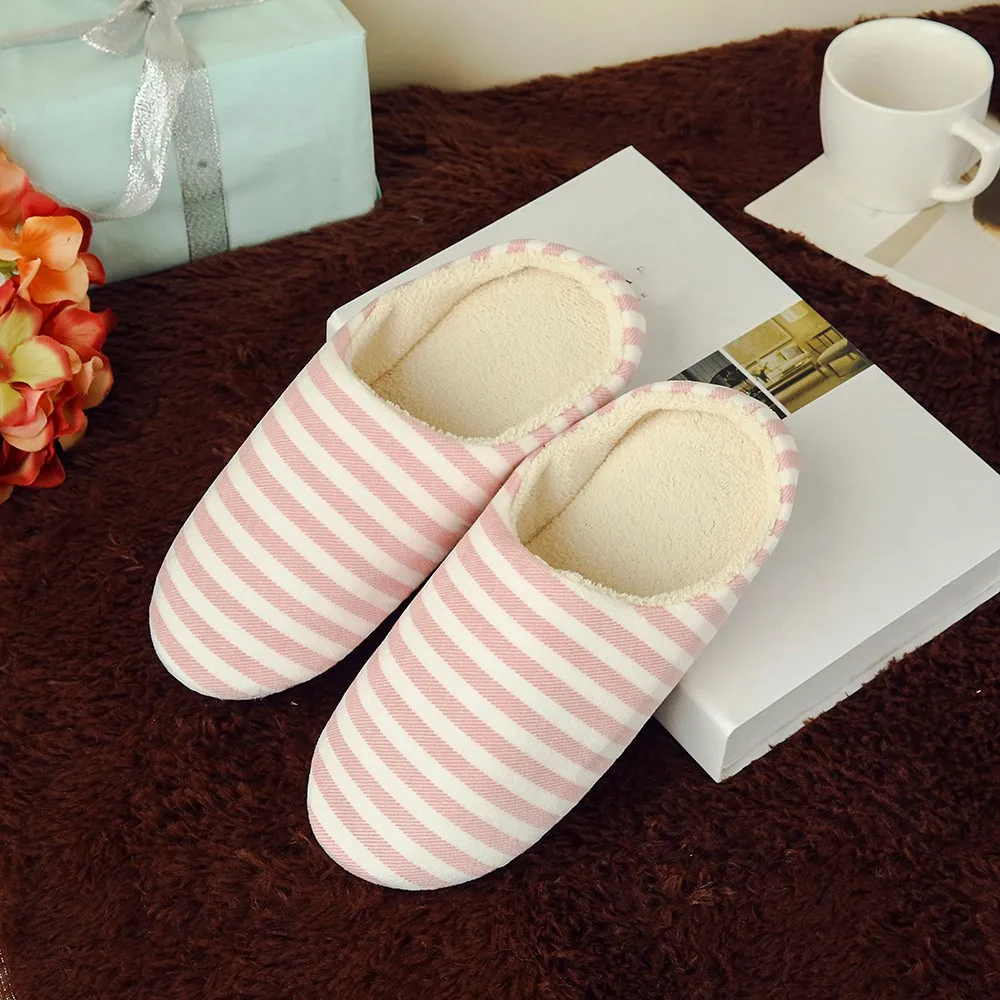 Women Warm Slipper Indoors Striped Winter Women\'s Cute slipper Womens Indoor In Autumn And Winter Anti Slip Fuzzy Slippers