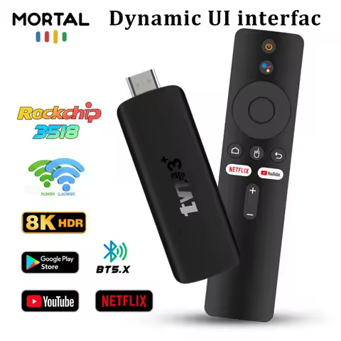 TVR3+ RK3518 Mini TV Stick Android 14 Quad Core Smart TV Box 2GB 16GB 8GB Wifi6 BT5.0 4K@60fps HD Google Voice Media Player