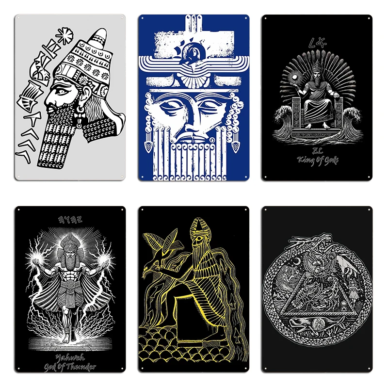 Sumer Enki Metal Plaque Poster Wall Mural Wall Plaque Garage Garage Designing Mesopotamia Enki Tin Sign Poster