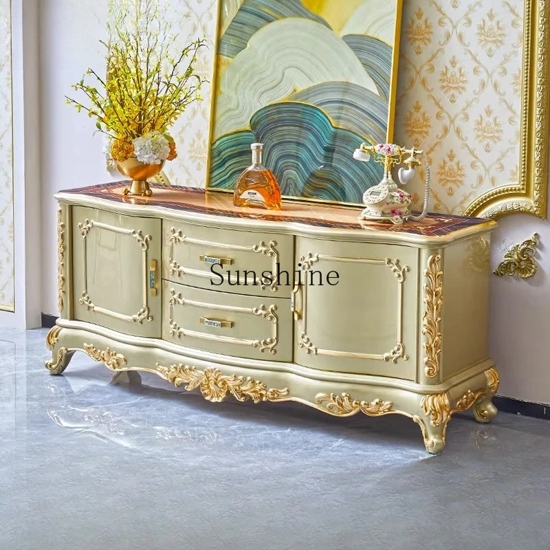 

European solid wood carving flower simple bedroom TV cabinet large apartment furniture