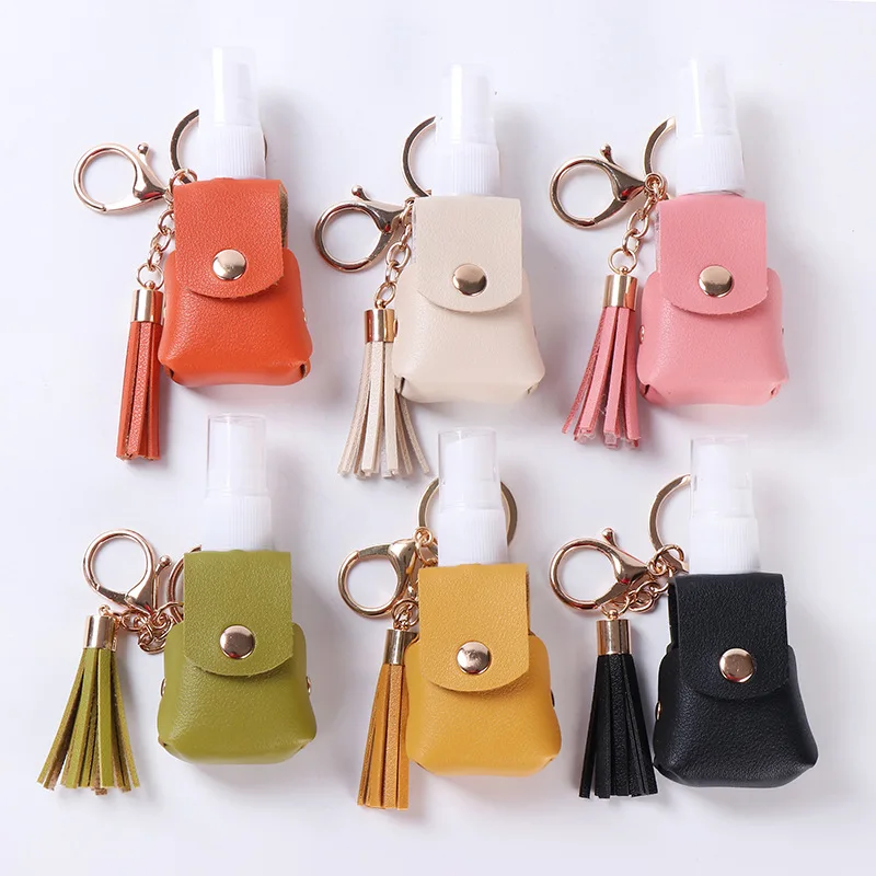 30ml Hand Sanitizer Spray Sub-Bottling Luxurious Perfume Refillable Bottle Portable Liquid Atomizer with Keychain Leather Case