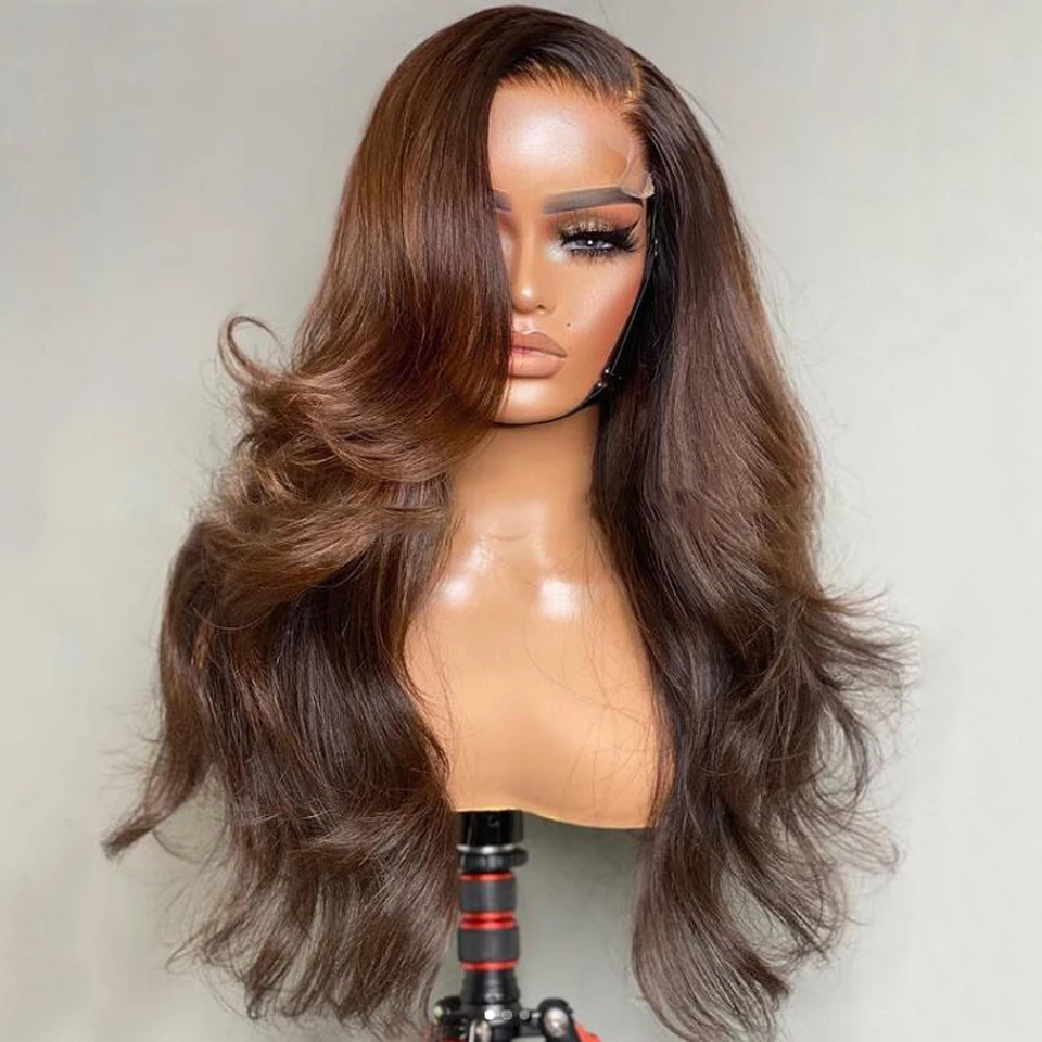 28 inch 200% Soft  Glueless Brown Body Wave 5x5 Silk Base Jewish Human Hair Wig With Baby Hair HD Lace European Hair Preplucked