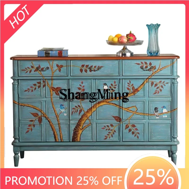

ZYY household painted solid wood shoe cabinet pastoral style foyer retro entrance drawer storage cabinet