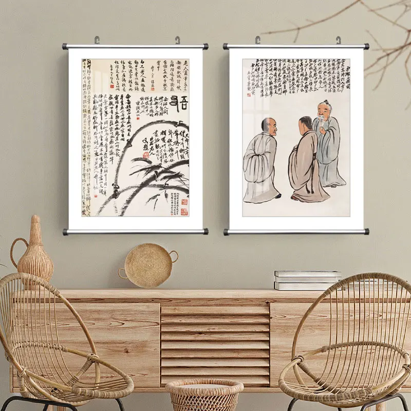 Teahouse Decor Chinese Famous Canvas Painting Qi Baishi Fruit Peach Zen Wall Art Poster Picture Print Office Living Room Home