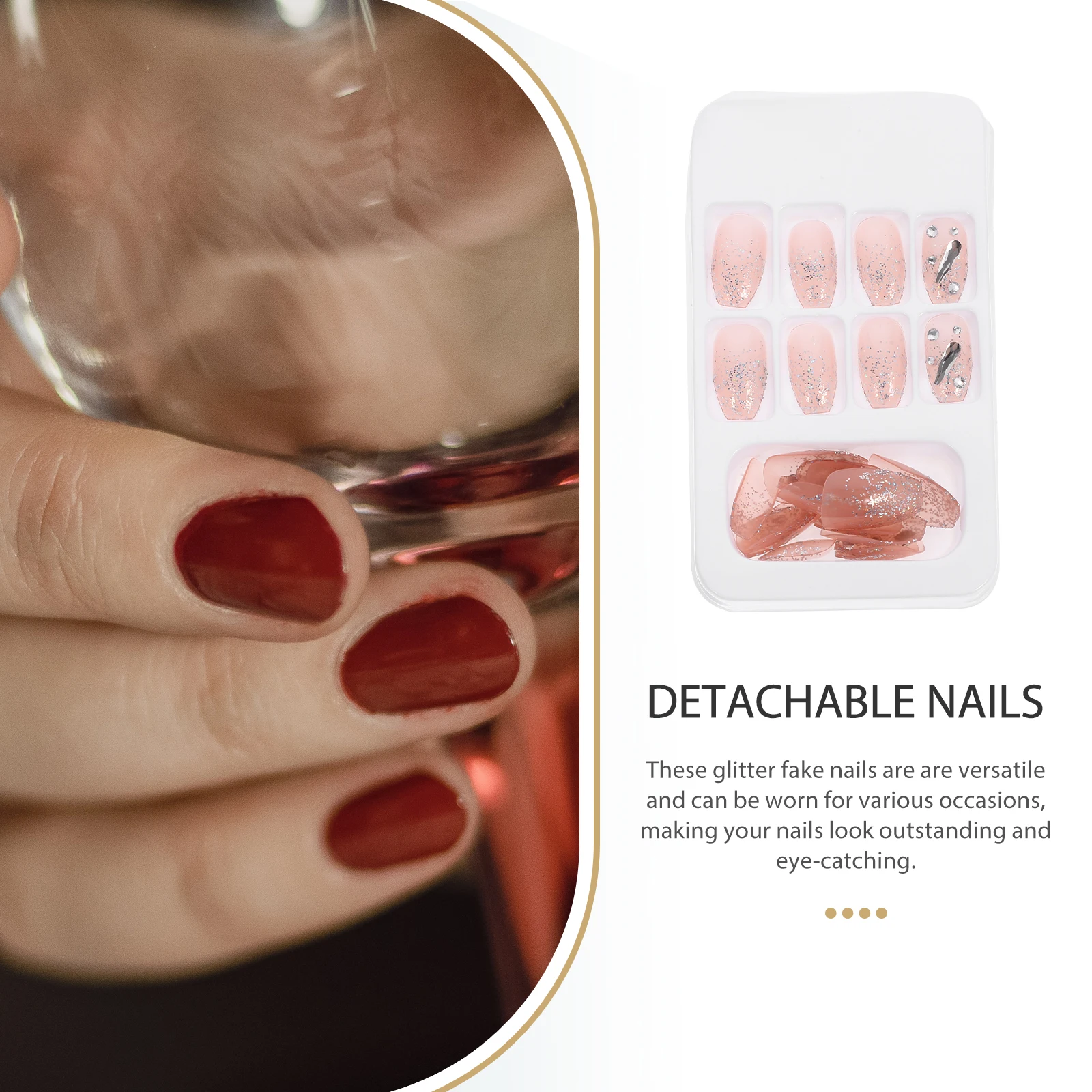 

24 Pcs Full Cover Press On Nails Long Fake Tips Kit Glitter False Nails Professional Use Coffin Shape Water Drill Extensions
