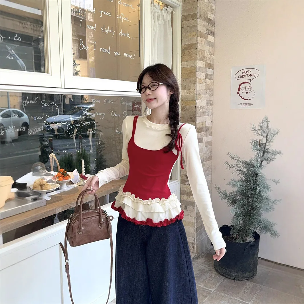 

Высокое качество, хит продаж, оптовая продажа, новая милая искусственная футболка из двух предметов с длинными рукавами для весенней одежды, утягивающий короткий топ для женщин Y2K