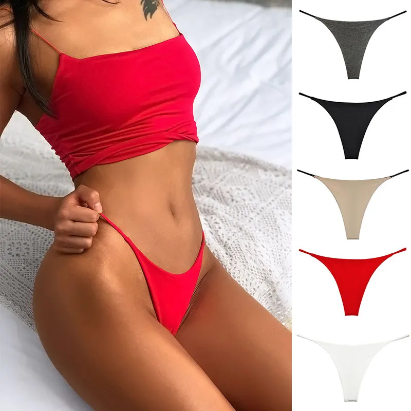 Women T-back Thong Panties Slim Seamless G-String Panties Underwear Sexy Low Waist Bikini Panties Ladies Brief Lingere Underpant