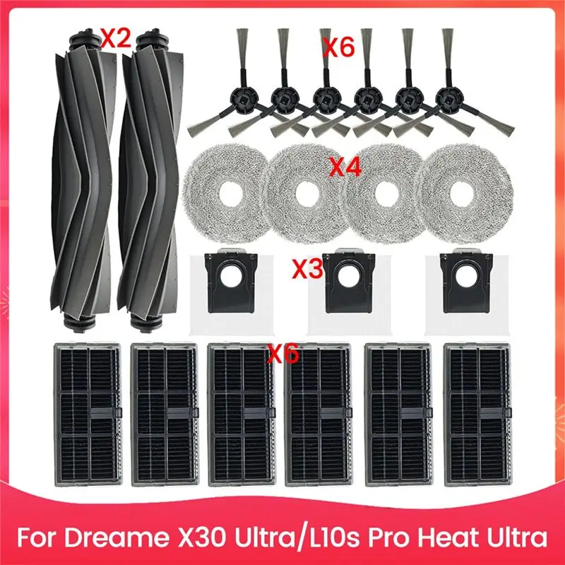 

AEE8-For Dreame X30 Ultra/L10s Pro Heat Ultra Robot Vacuum Cleaner Main Side Brush Hepa Filters Mop Pad Dust Bags Accessories