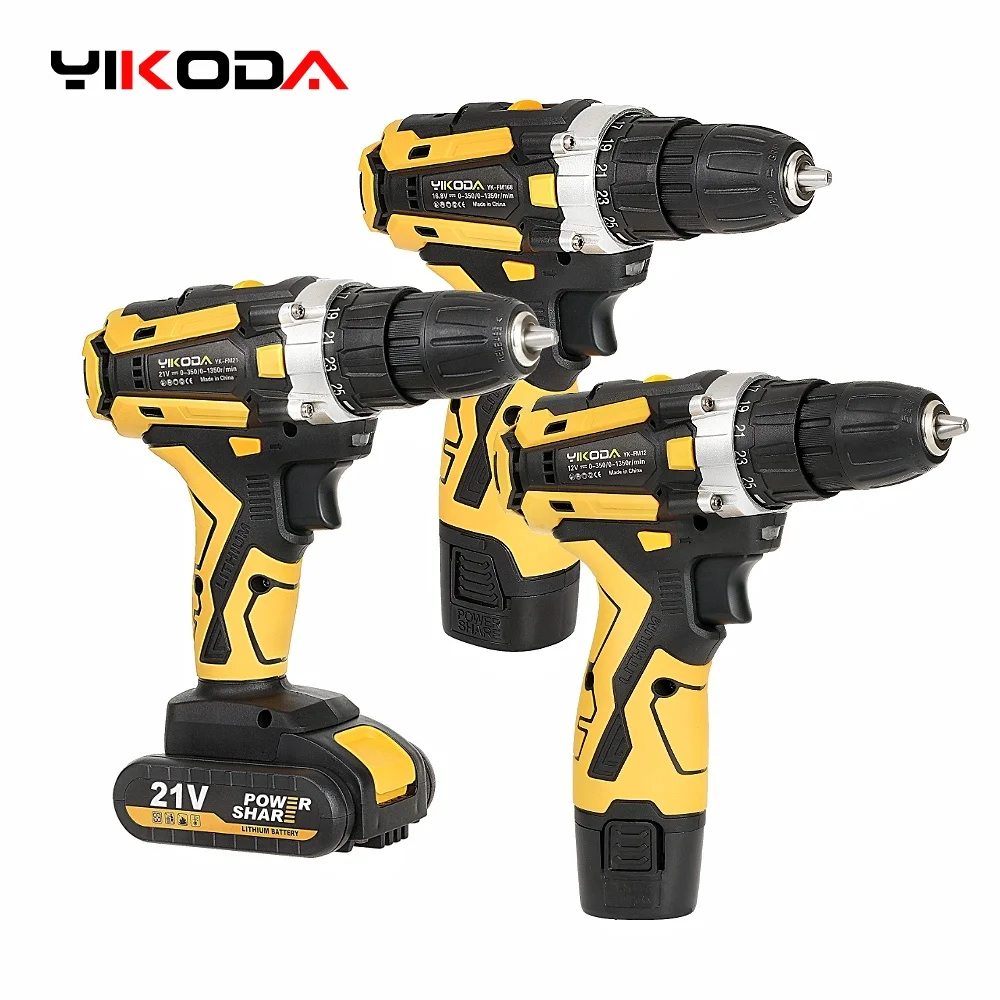 12/16.8/21V Electric Drill Rechargeable Cordless Screwdriver Lithium Battery Household Multi-function 2 Speed Power Tools