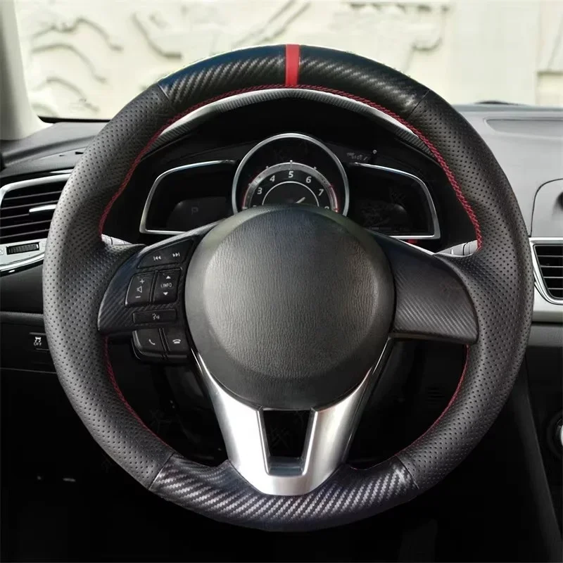 Genuine Leather Carbon Fiber Hand-stitched Steering Wheel Cover For Mazda CX-5 CX5 6 Atenza 2014 New CX3 Scion