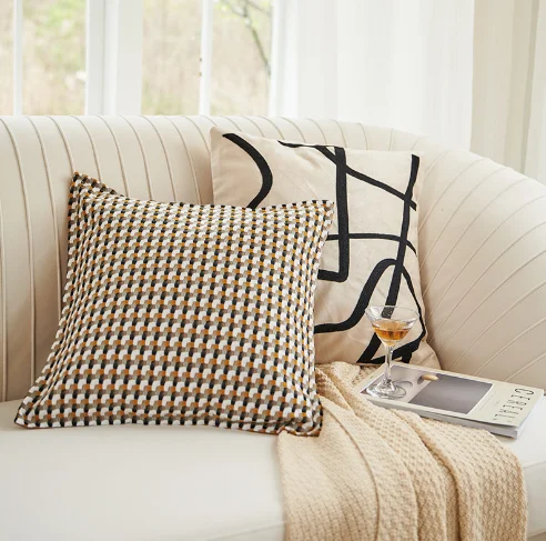 Homestay style milky coffee cushion cover light khaki pillowcase sofa decorative pillow cover