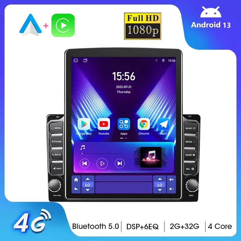 

Android 13 8 Cores 2Din Auto Radio 9.7'' HD Vertical Screen Car Multimedia Player Bluetooth USB Mirror Link Carplay/Android Auto