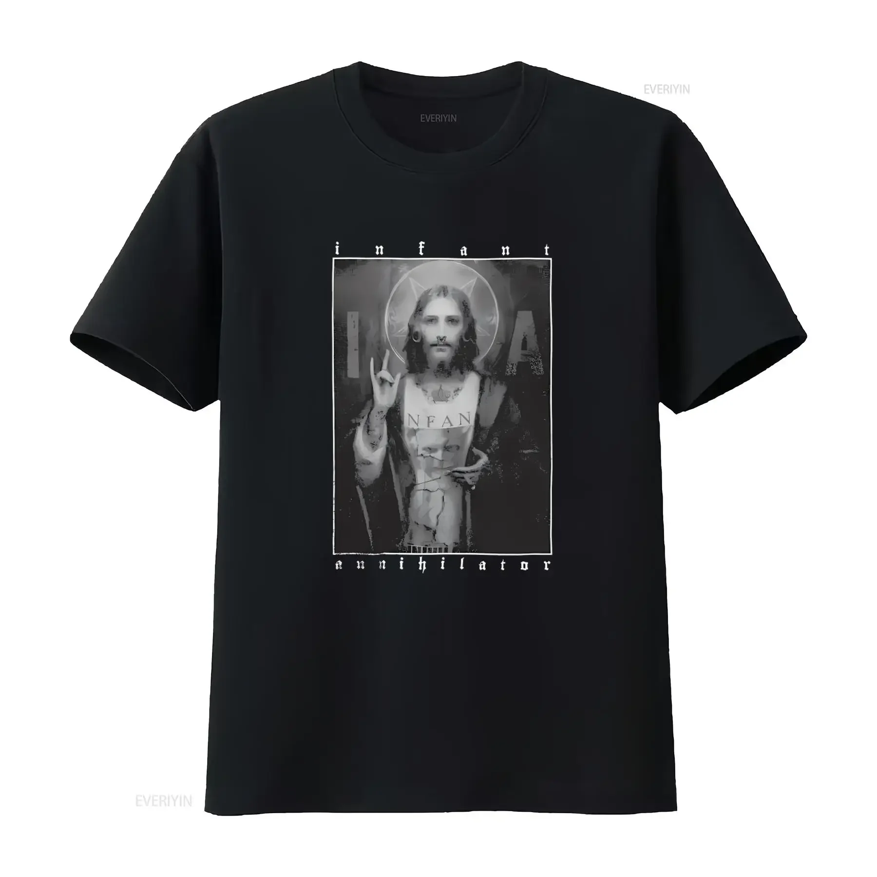 Men's Infant Annihilator Jesus T Shirt XXX Large Black Unique Religious Design vintage Washed streetwear graphic Stylish