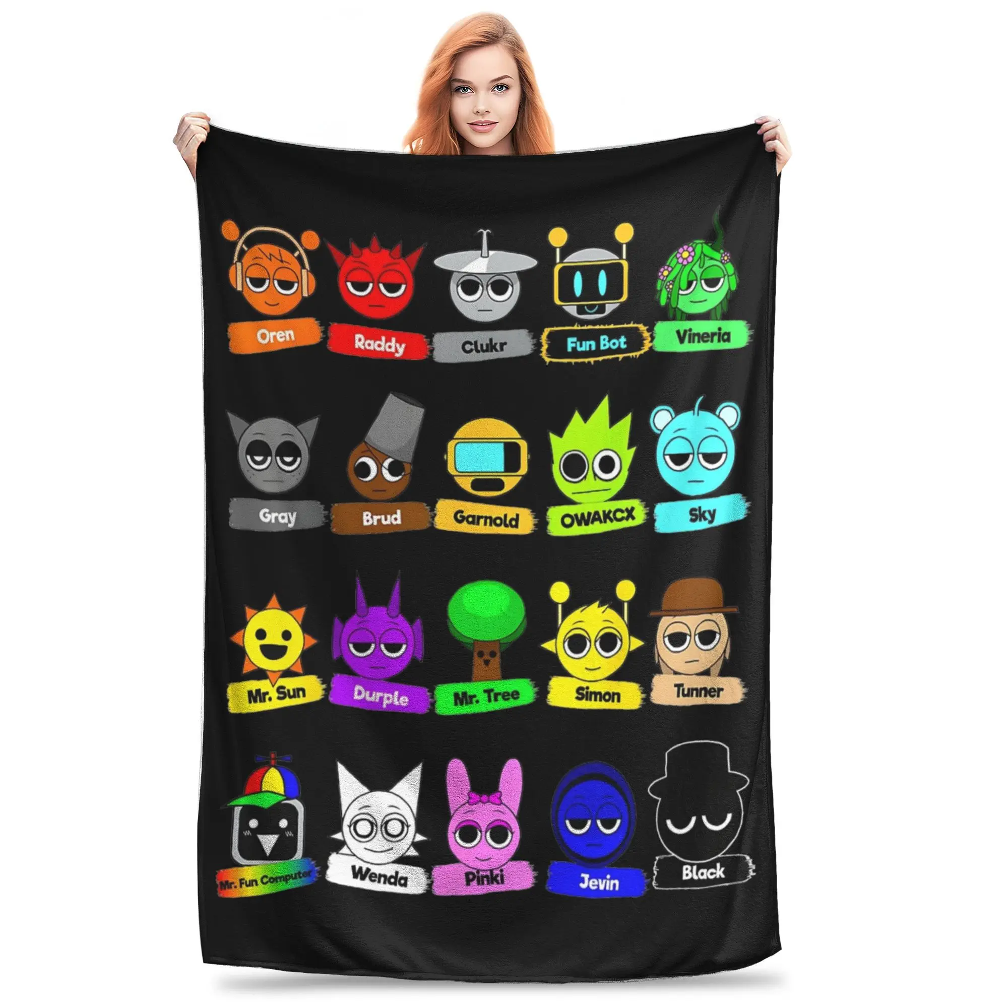 Incredibox Sprunki Blanket Flannel All Season Horror Game Multi-function Warm Throw Blanket for Home Outdoor Plush Thin Quilt