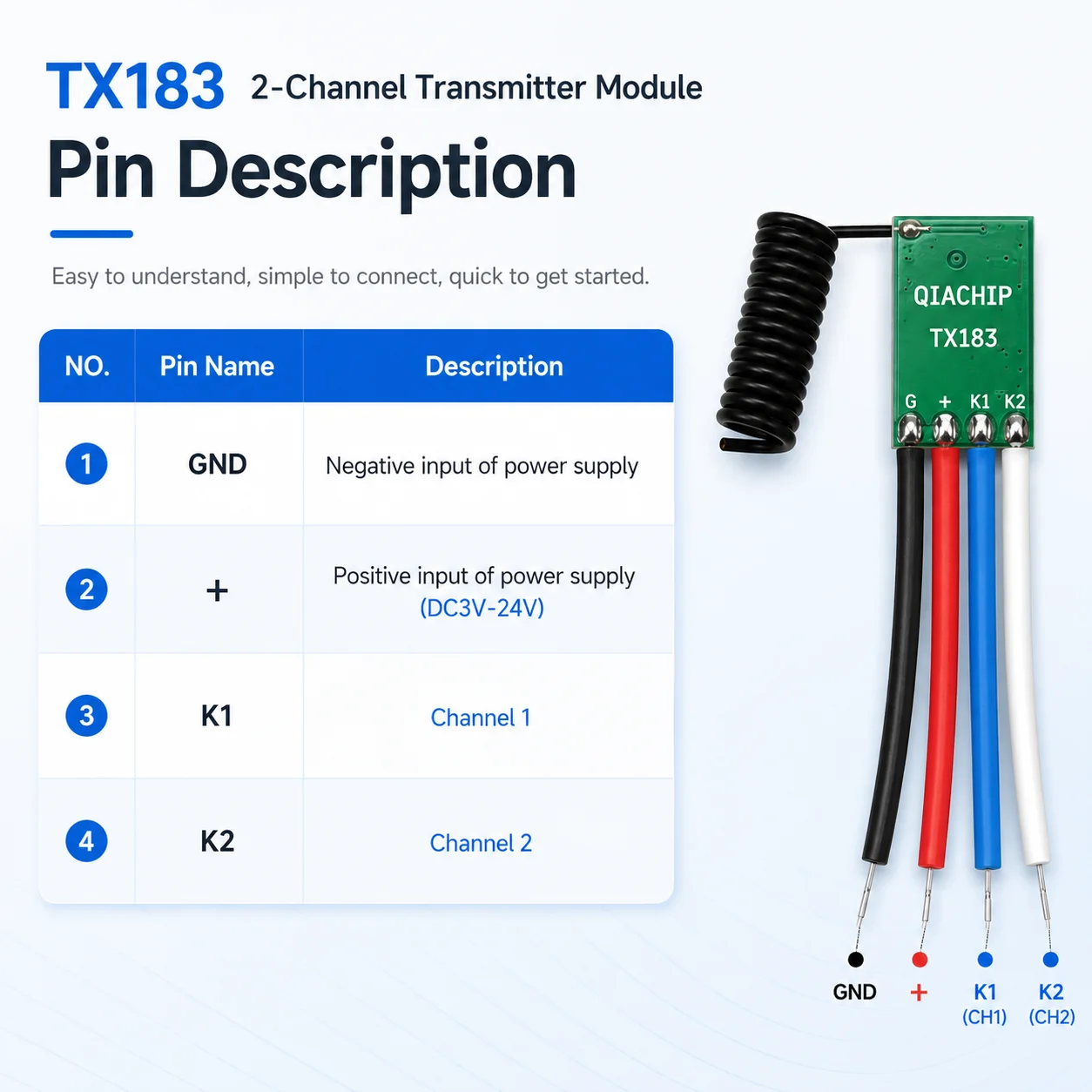 QIACHIP 2CH 433Mhz RF Wireless Transmitter Modul DC 12V 3V 5V 24V 433.92MHz Output For Remote Controls 1527 Encoding
