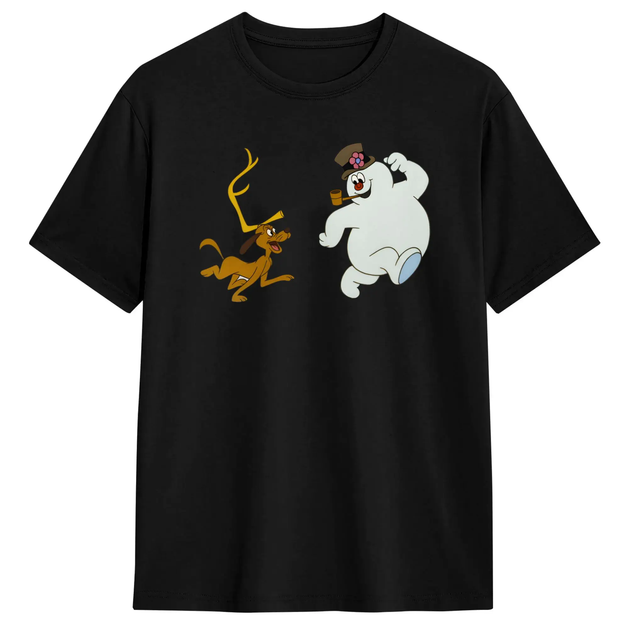 Snowman Frostys Cotton T Shirt For Couple Beach chasing  Vintage T Shirts Crewneck Novelty Tees Big Size Cheap Clothing