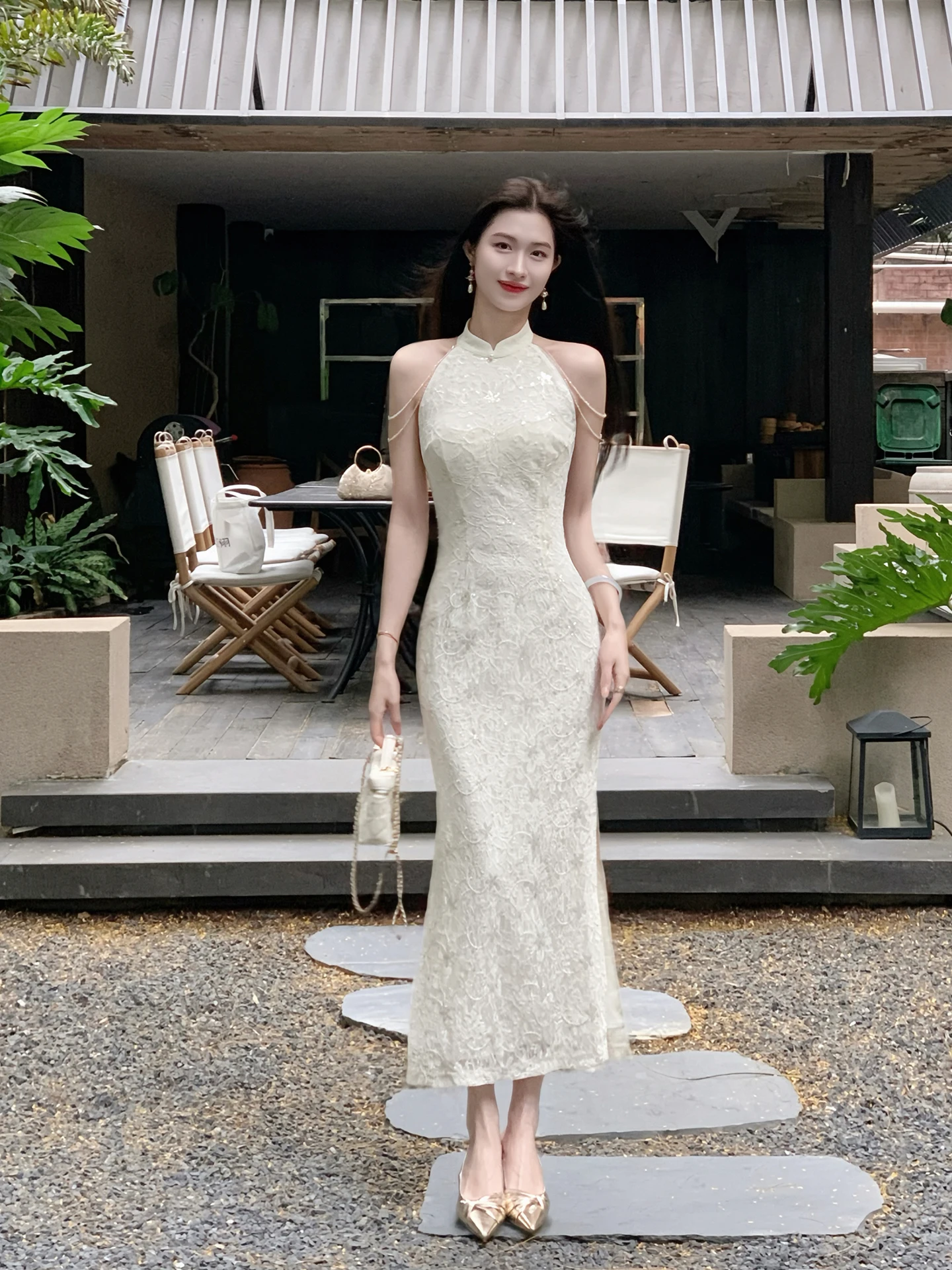 

Lingan New Chinese Sle White Ne Hanging Lace Svel Long Dr Women's Spring Ball Gown Wedding Dr A-Line Skirt