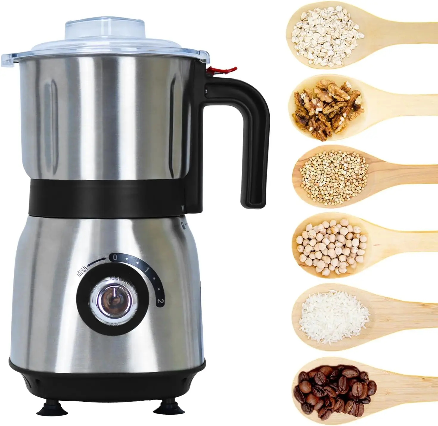 

Electric Spice and Nut Grinder with 3 Stainless Steel Blades, Filter, Brush - 500W for Kitchen Dry Use in Black