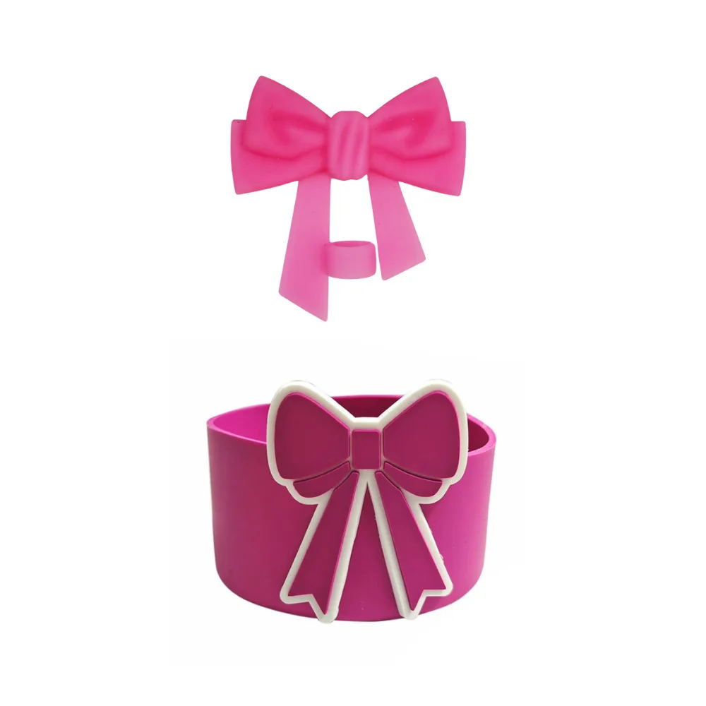 10mm Bow Straw Cap with Silicone Sleeve And Anti-Slip Stand Pad Set for Tumbler Cup Dust Decorative Enhance Your Tumbler Experie view 5