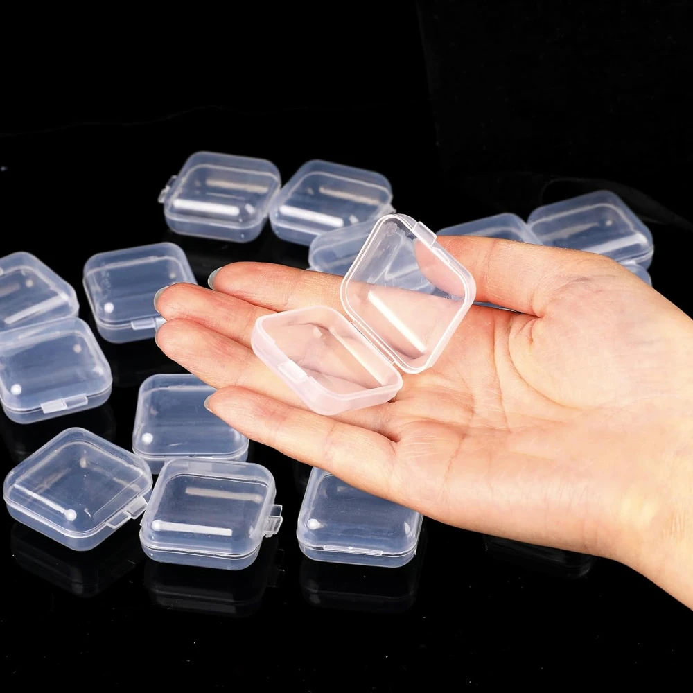 6/24pcs Mini Plastic Box Jewelry Storage Transparent Container Portable Bead Earrings Ring Pill Square Flip Cover Case Organizer