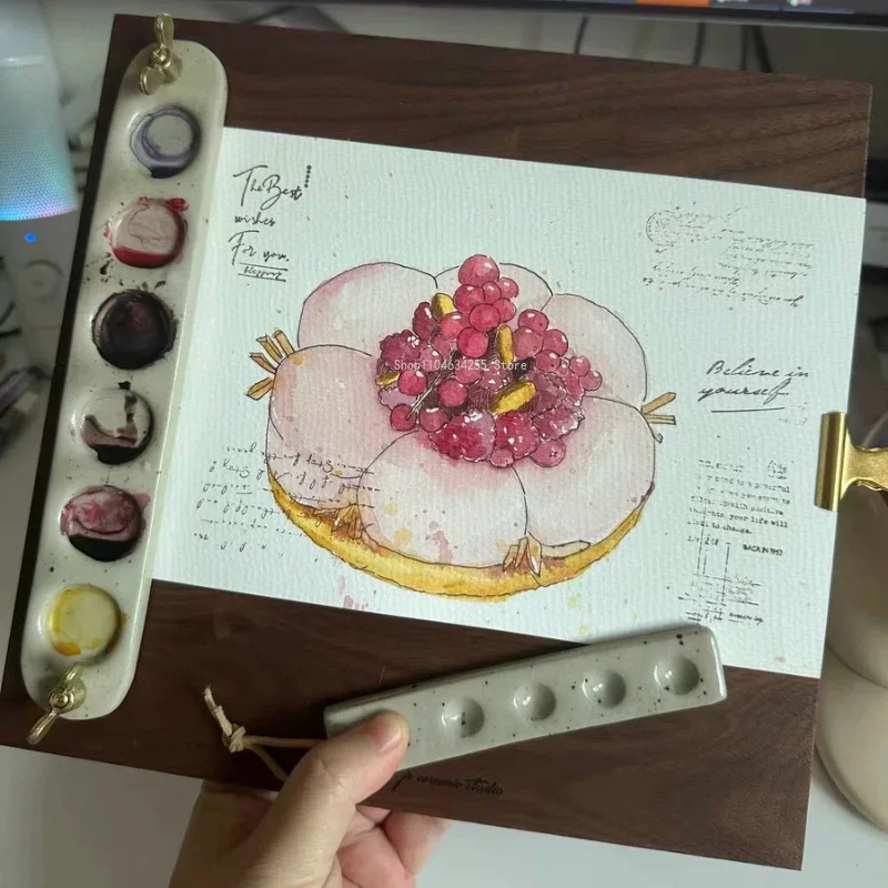 Ultra-portable Watercolor Sketching Set  Handcrafted Solid Wood Folding Drawing Board with Built-in Palette  Gift  Watercolor