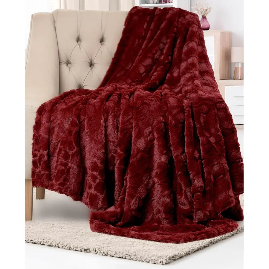

Soft amp Comfortable Red Faux Fur Throw Blanket for Couch 50x65 Minky amp Fluffy Fall Blankets amp Throws, Plush Fuzzy Cover for