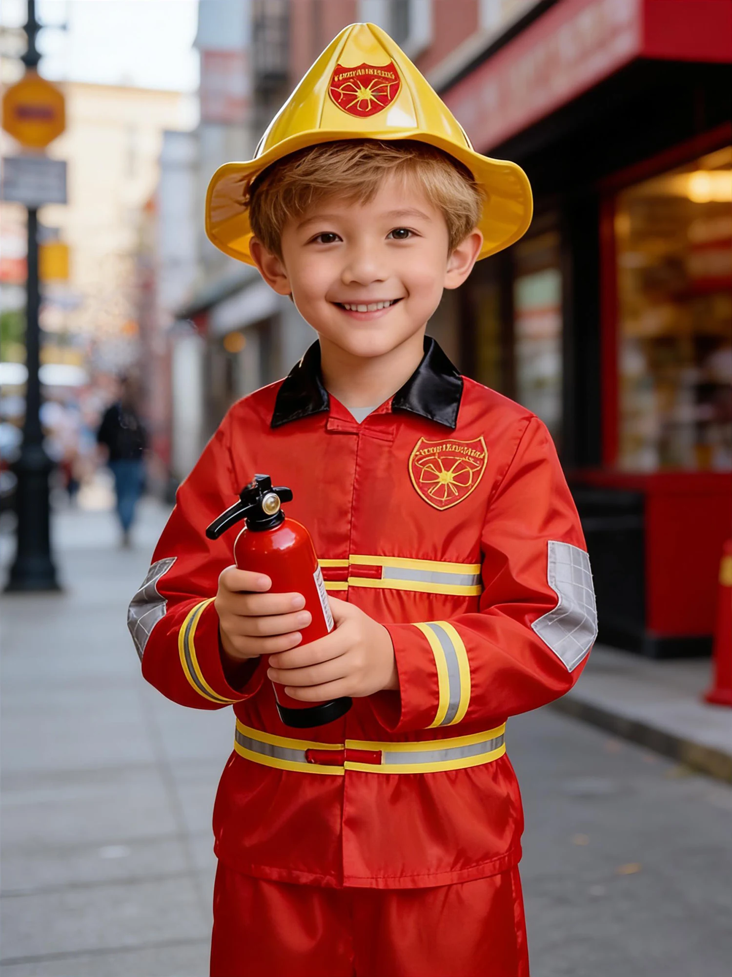 

Halloween Firefighter Cosplay Performance Costume Set Top Long Pants And Hat for Kindergarten Boys And Girls for Performance Use