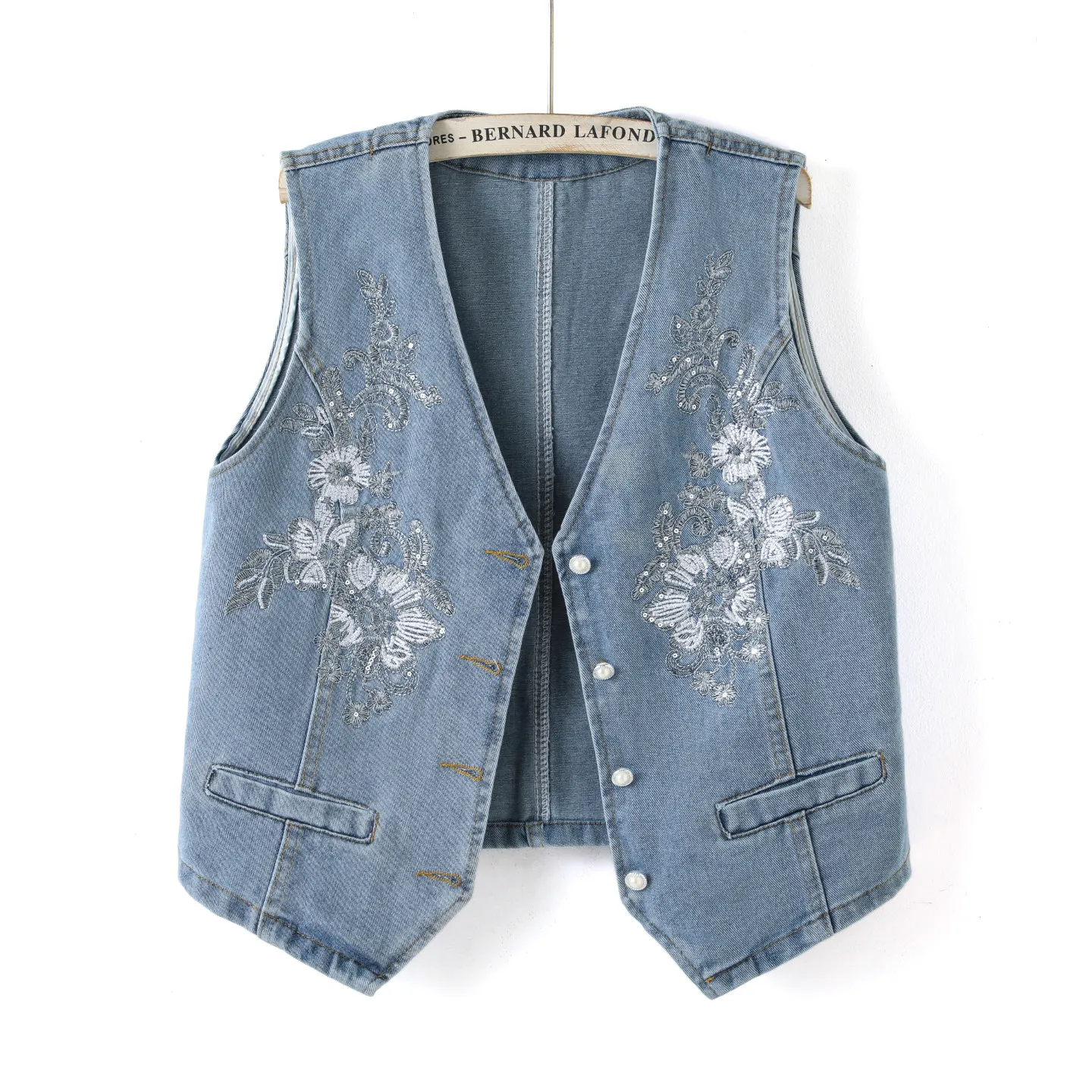 Vintage V Neck Denim Vest Women Short Spring Autumn Casual All Match Cute Embroidery Waistcoat Sleeveless Jacket Fashion Tops