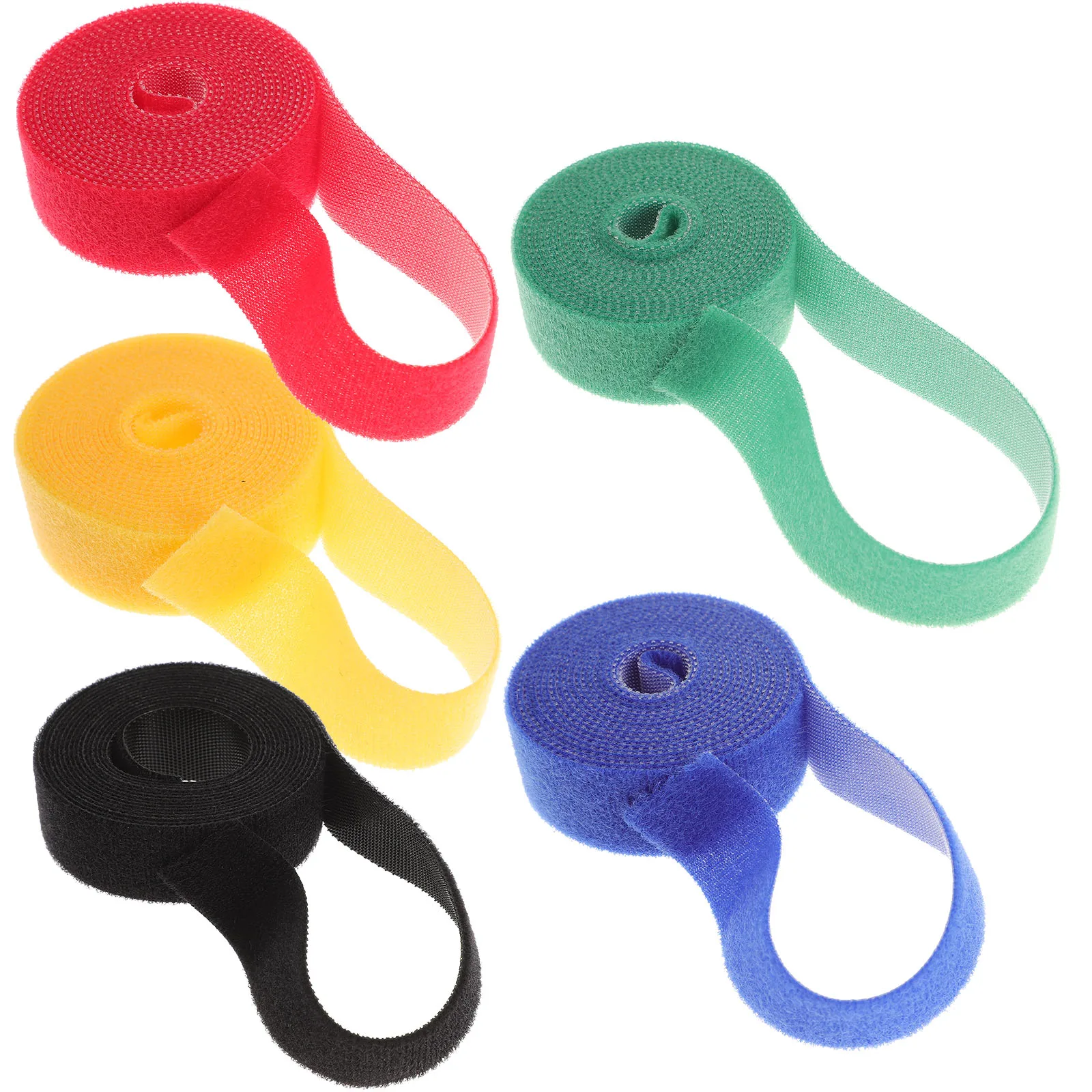 

5 Rolls Self-Adhesive Hook and Loop Cable Straps Sticky Cord Organizer Durable Reusable Cable Wraps for Household Office