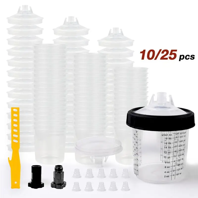 ABVC Quick Cup H/O Spray Gun Paint Mixing Cup 20.3Oz/600ML Disposable Airbrush Tank With 3/8 Cup Adapter 10PCS