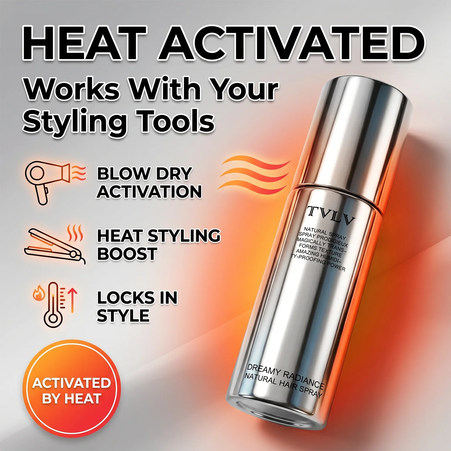 TVLV Dreamy Radiance Natural Hair Spray, Heat-Activated Thermal Protectant, Long-Lasting Hold & Frizz Control