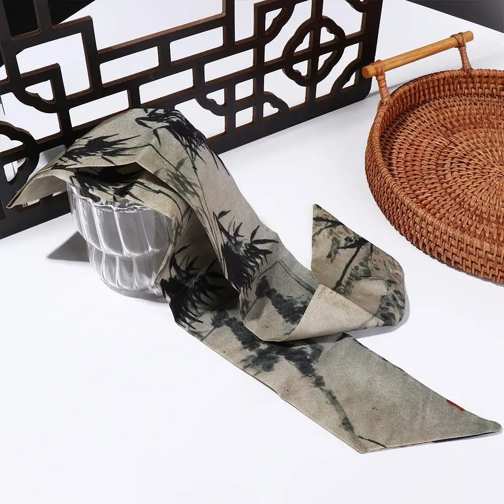 Retro Long Ink Painting Silk Scarf Ribbon Minimalist Style Long Silk Scarf Headdress Printed Scarf Ribbon Headband Lady