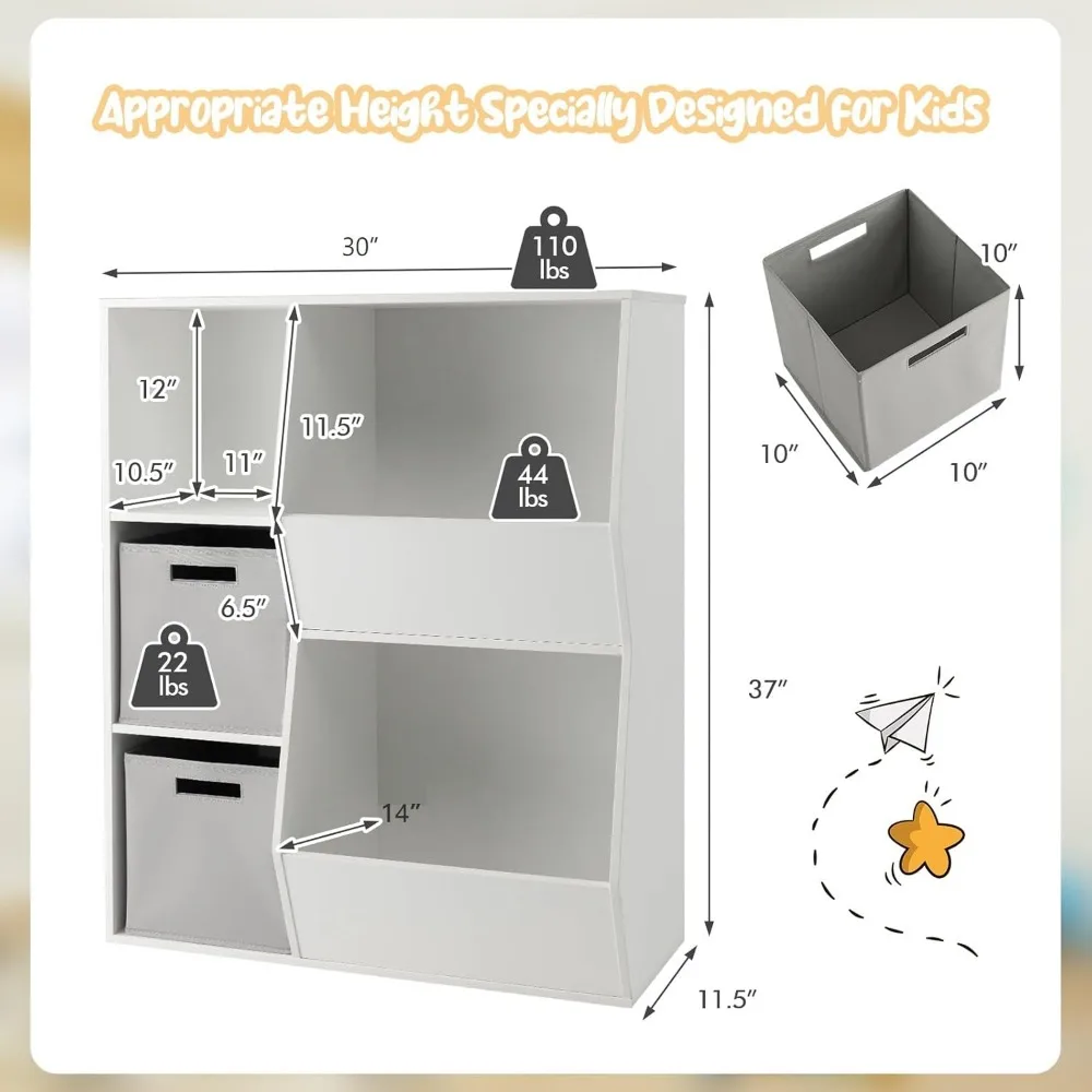 5-Tier Kids Bookshelf with Toy Storage Bins 3