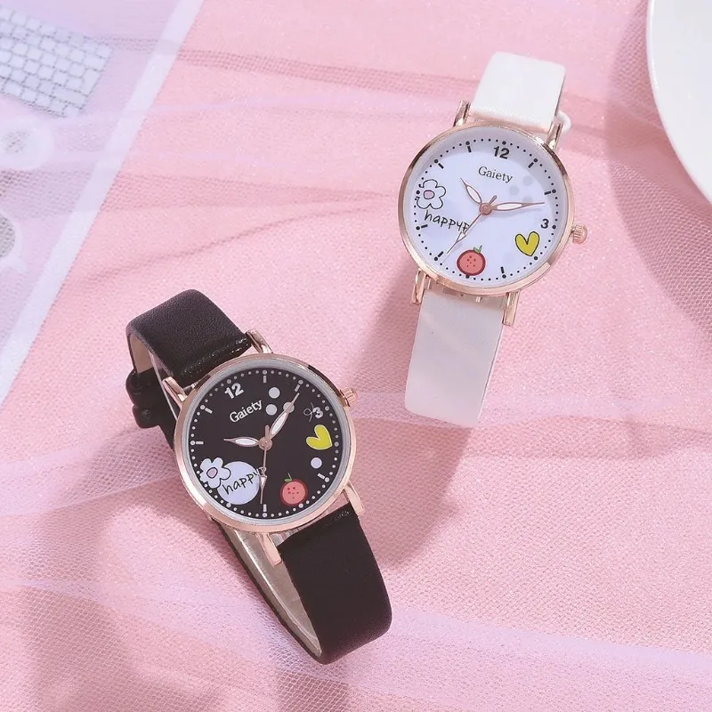 Kids Watches Pink Cute Children's Wristwatch Cartoon Pattern Quartz Watch Set for Girls Fashion Students' Clock Relogio Feminino