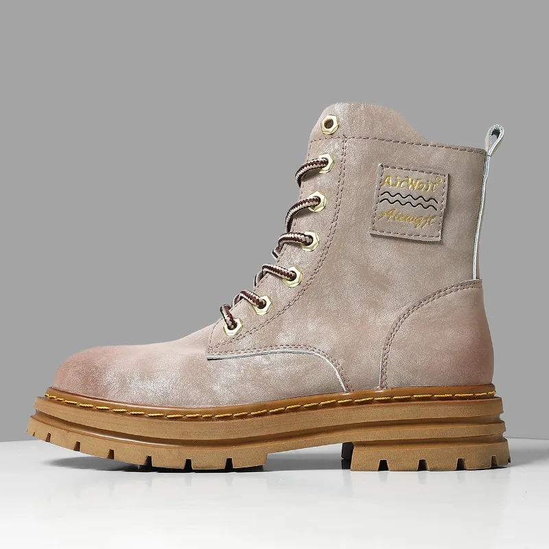 Couple Style Casual High Top Boots Oversized Height Increase Light Luxury High-end Feel Youthful Fashionable Motorcycle Boots