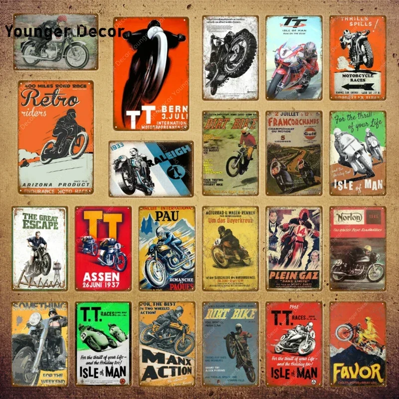 Dirt Bike Metal Poster Retro Motorcycle Races Plaque Wall Art Painting Plate Pub Bar Garage Home Decor Isle Of Man Signs YI-179