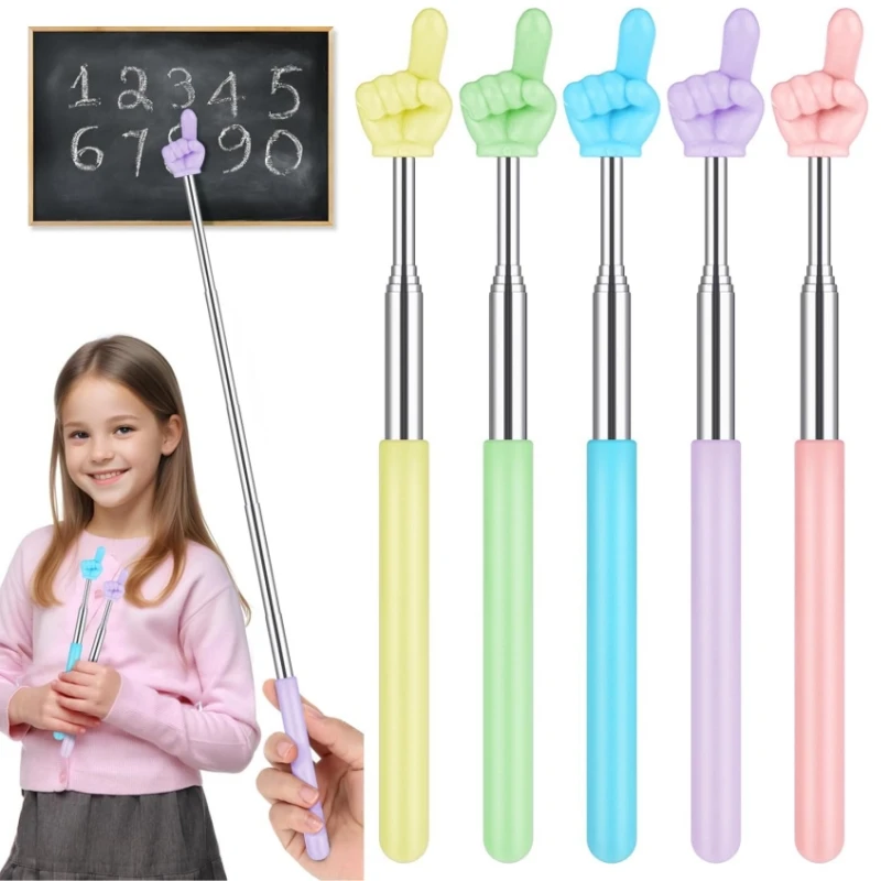 Retractable Teacher Pointer Stick for Kids Reading Stainless Steel Finger Pointer Stick for Parent-Child Reading School Supplies