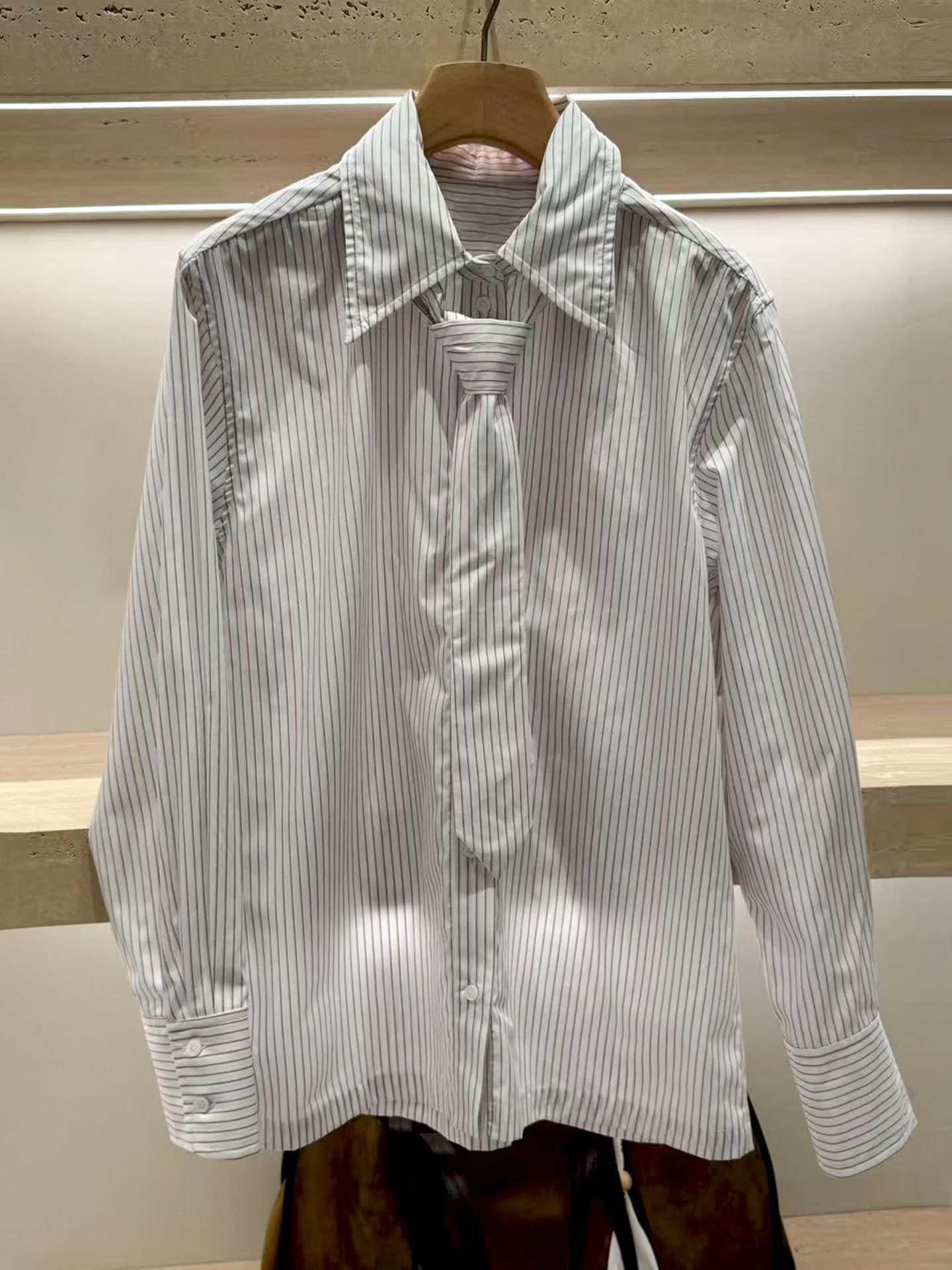 

S Home Southern Oil High End Women's Casual Striped irt Loose Fit Turn-down Collar Tie Front Top for Autumn 2025