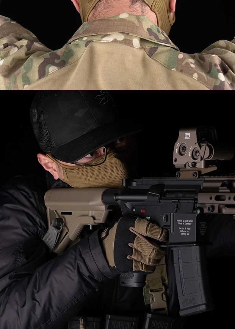 Atmungsaktive halbe Gesichts-Sturmhaube, elastisch, weiche Schutzausrüstung für Schießen, Jagd, Radfahren, Outdoor-Aktivitäten, Größe M L – Detail 5