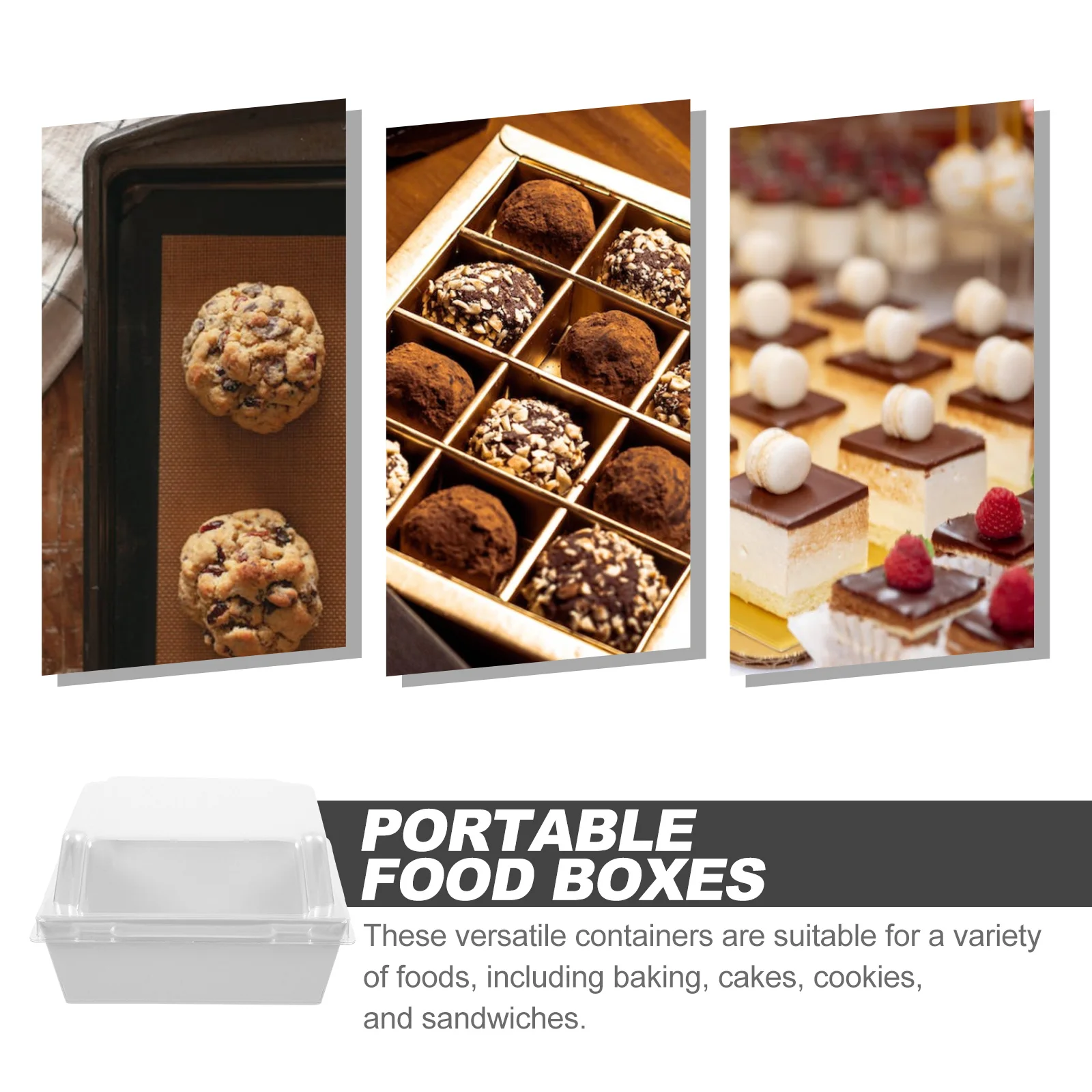 

50Pcs Paper Disposable Food Containers Square Cake Boxes Bakery Packaging Sandwich Holders Mousse Containers Cookie Box Dessert