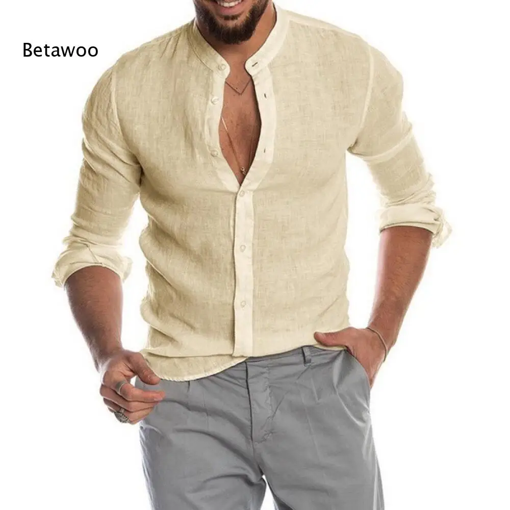 Men Solid Color Henley Style Casual Top Mandarin Collar Long Sleeve Roll Up Cuffs For Leisure Travel And Daily Casual Outfits