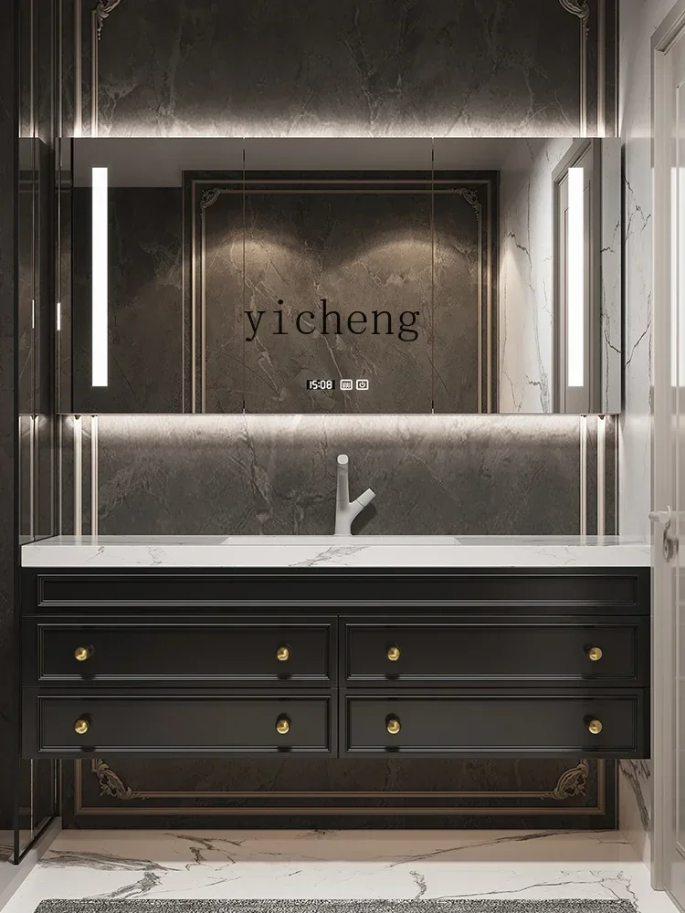 

G1 bathroom cabinet combination high-end oak paint new rock slab ceramic seamless basin washstand