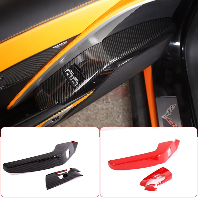 ABS Red/Carbon Fiber For Chevrolet Corvette C7 2014-2019 Car Door Window Lift Switch Frame Cover Trim Sticker Car Accessories