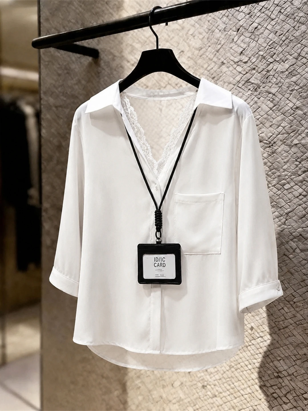 

Elegant Lace Splice Shirt Stand Collar Blouse Youthful Whitening Gentle Style Summer Top Korean Version Straight Cut Silk